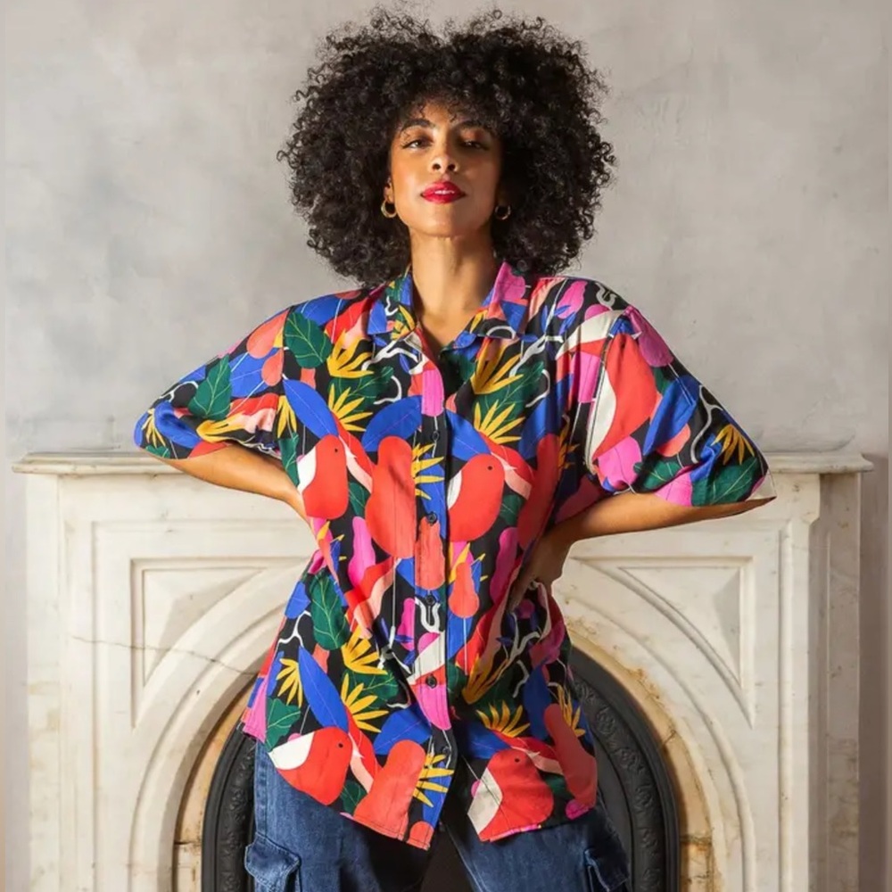 MIXED by NASRIN Early Bird Lapel Shirt size small